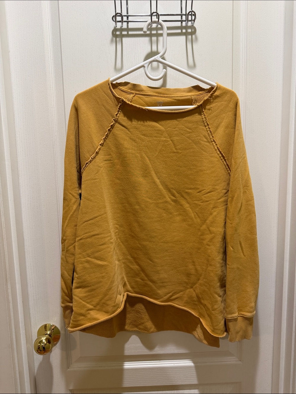 aerie Mustard Raw-Edge Crewneck Sweatshirt
